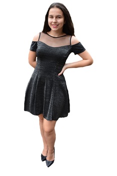 Rochie rafinata Jaylinn cu sclipici,plasa in partea de sus,D&J Exclussive, Negru Rochie rafinata Jaylinn cu sclipici,plasa in partea de sus,D&J Exclussive, Negru