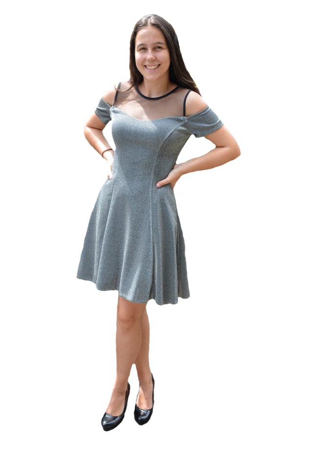 Rochie rafinata Jaylinn cu sclipici,plasa in partea de sus,D&J Exclussive, Argintiu