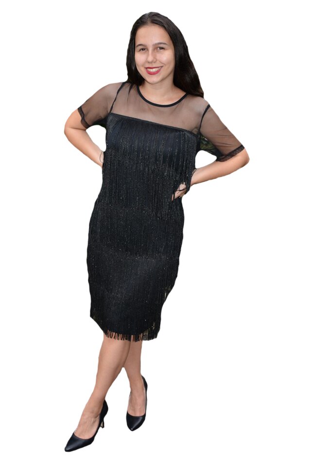 Rochie eleganta Fenna cu franjuri ,D&J Exclussive, Negru