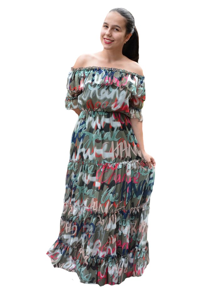 Rochie vaporoasa Veerel cu imprimeu modern ,D&J Exclussive, Verde