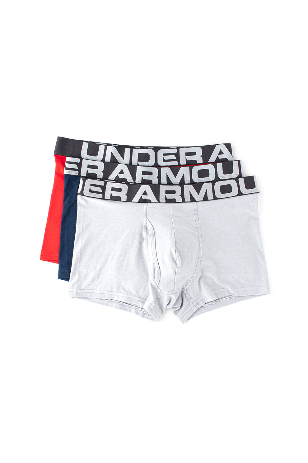 Under Armour, Set de boxeri cu banda logo in talie - 3 perechi, Rosu/Bleumarin/Gri