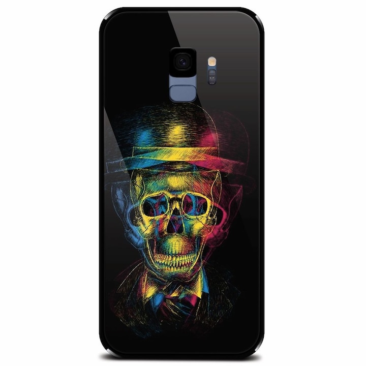Калъф от закалено стъкло за Samsung Galaxy S9, Colorfull skull 3d