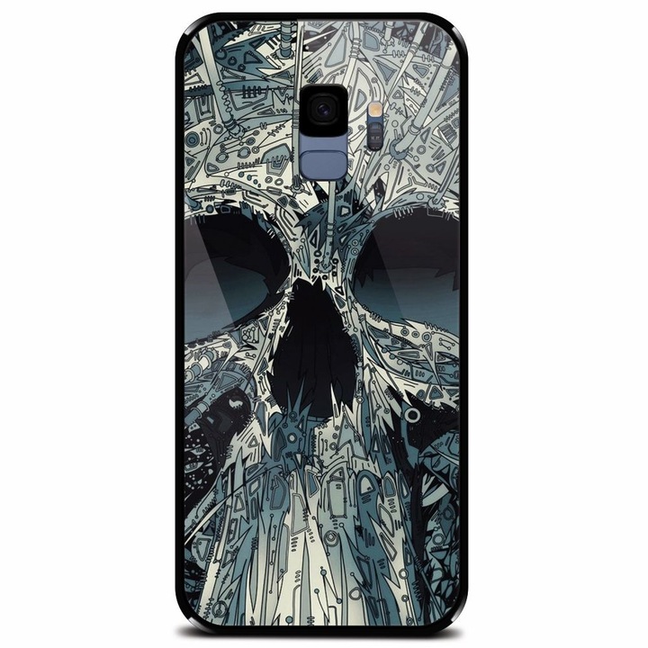 Калъф от закалено стъкло за Samsung Galaxy S9, илюстрация с абстрактен череп