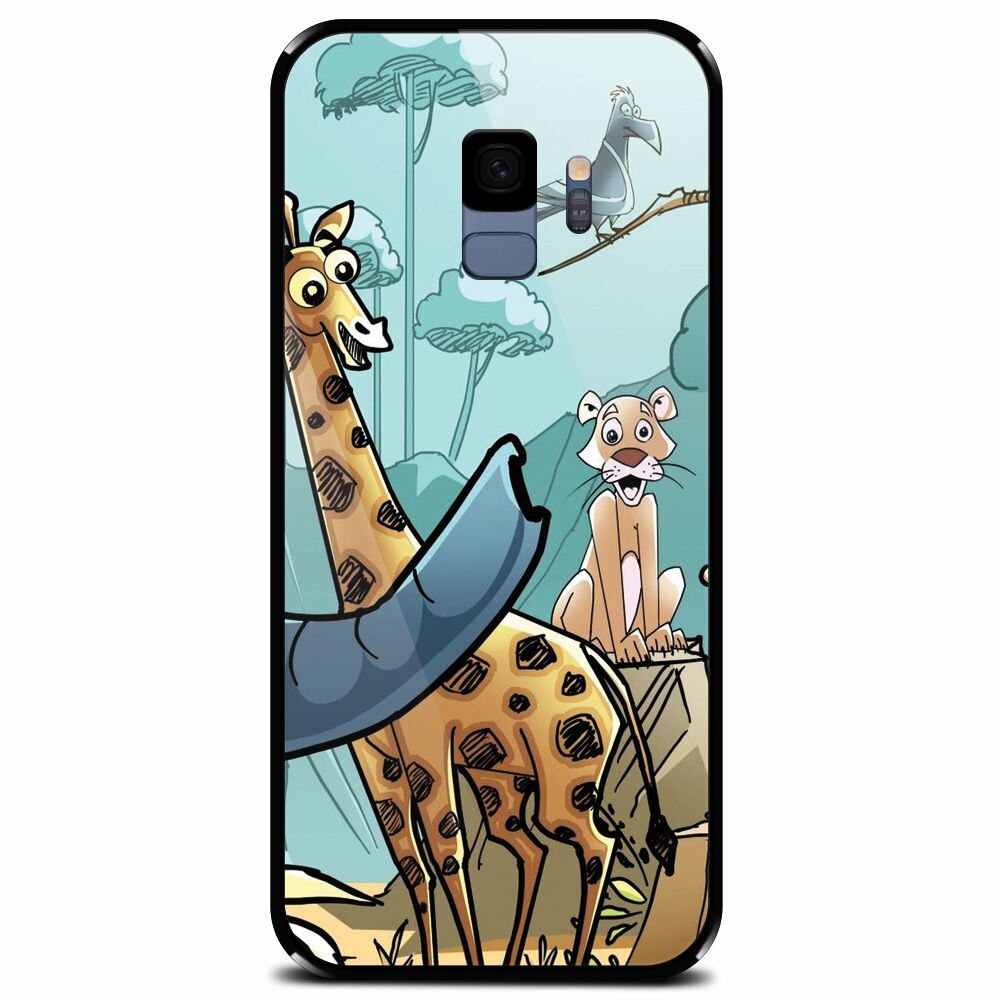 Husa din sticla securizata pentru Samsung Galaxy S9, Children Drawings Elephants Giraffes Lions