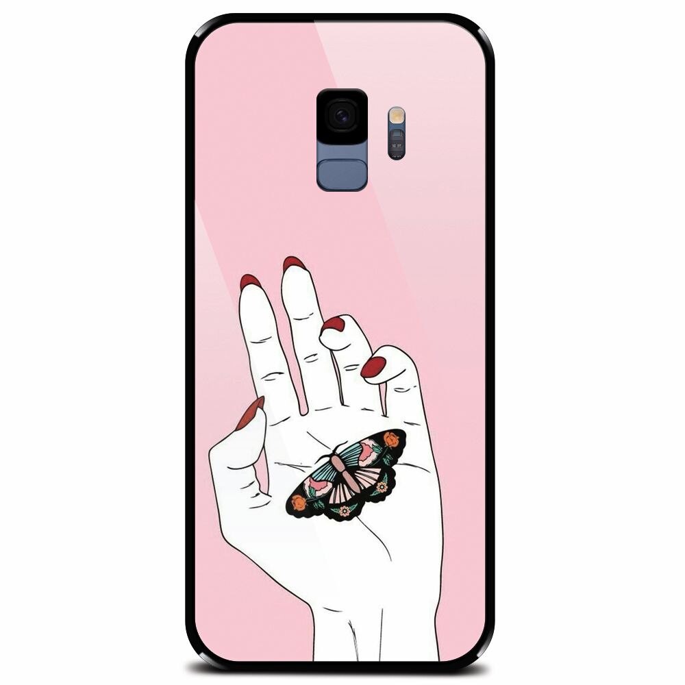 Husa din sticla securizata pentru Samsung Galaxy S9, Butterfly In Hand