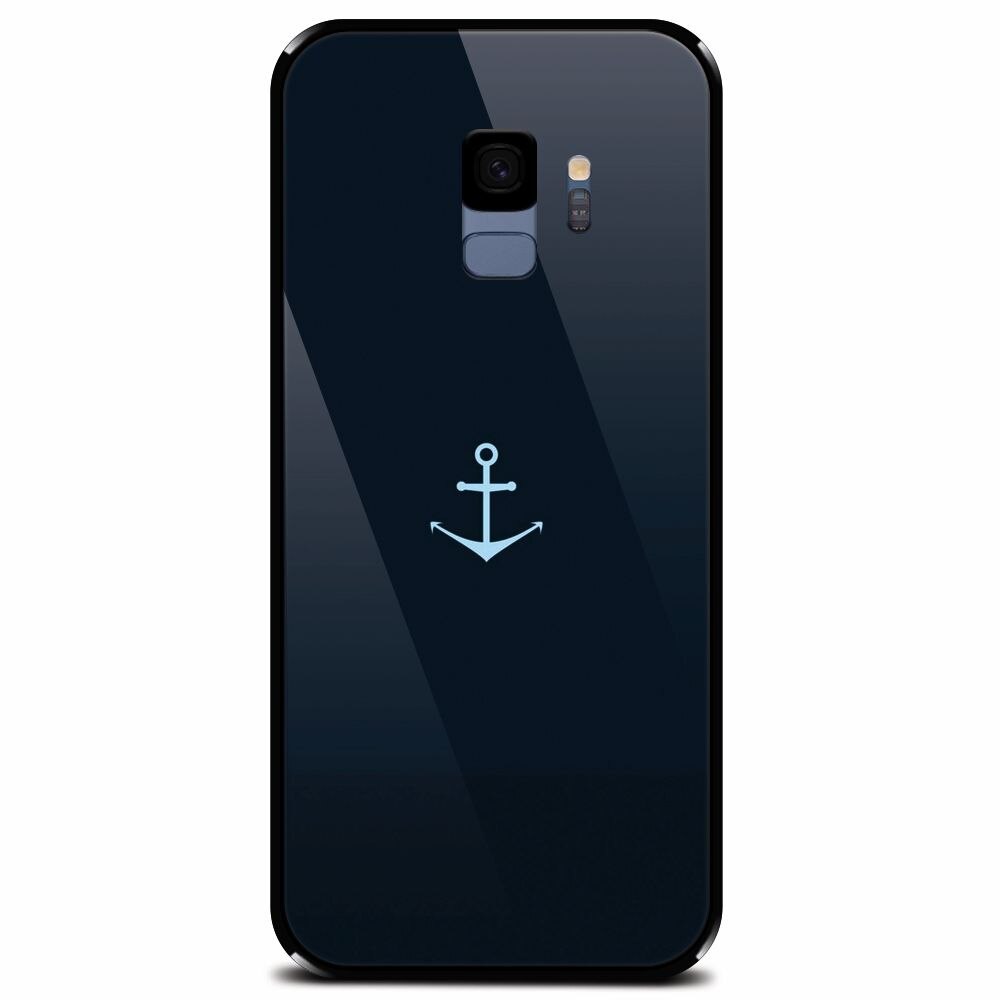 Husa din sticla securizata pentru Samsung Galaxy S9, Blue Navy Anchor Illustration Flat