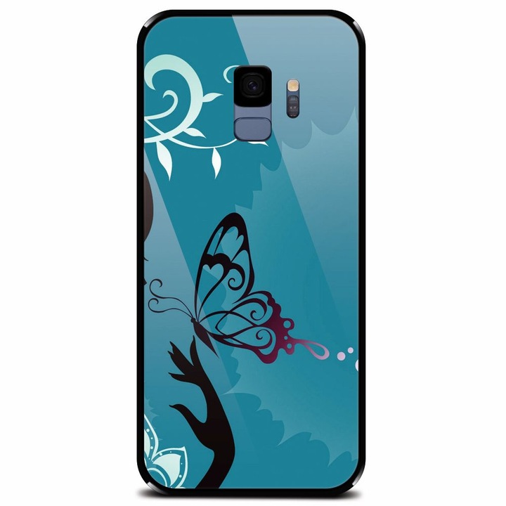 Калъф от закалено стъкло за Samsung Galaxy S9, Blue Butterfly