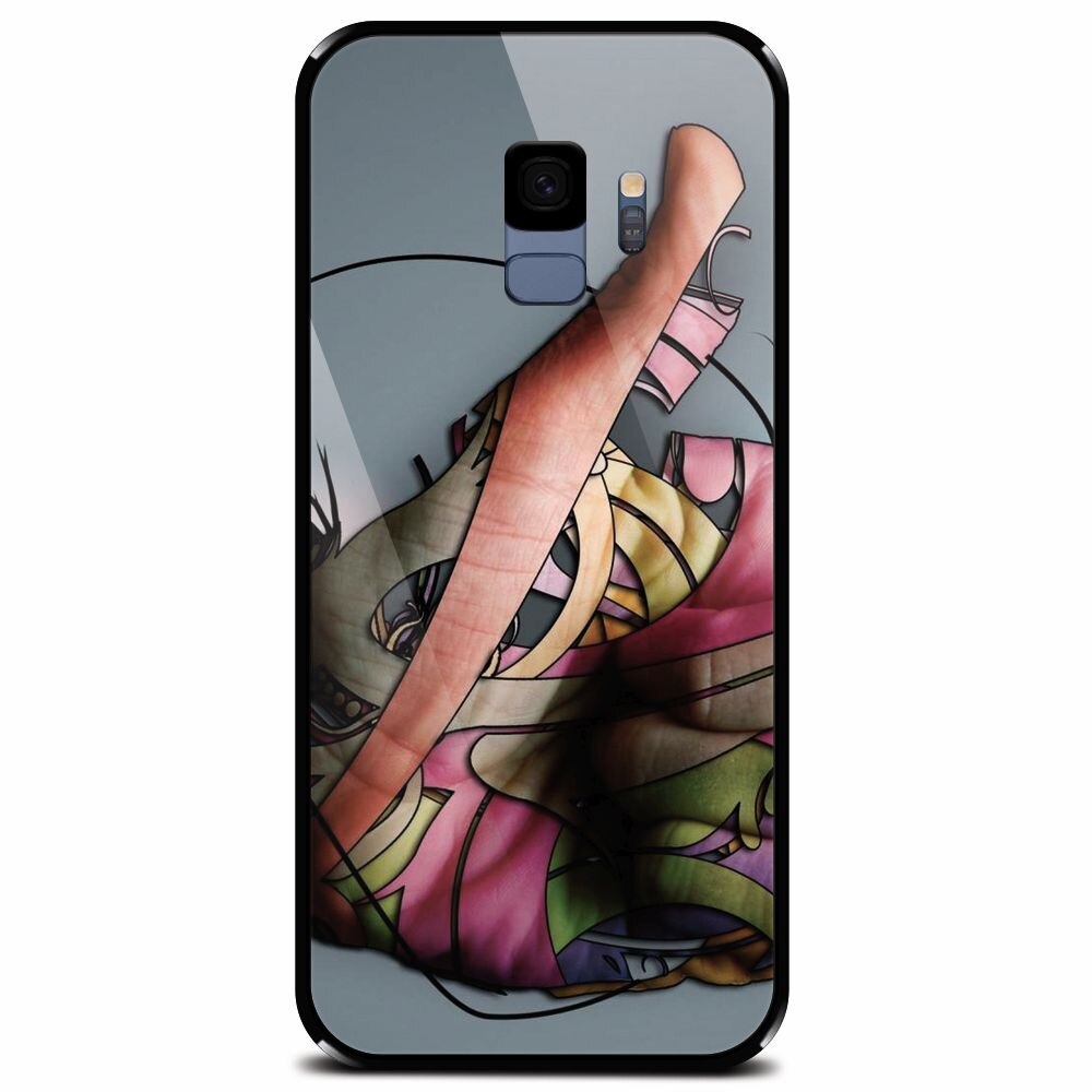 Husa din sticla securizata pentru Samsung Galaxy S9, Abstract Minimalistic Hands