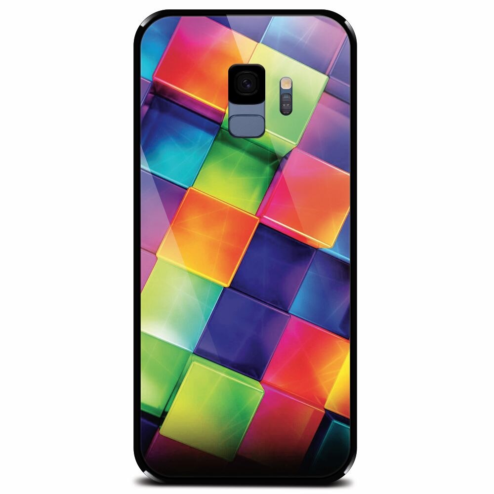 Husa din sticla securizata pentru Samsung Galaxy S9, 3D Geometric Colorful