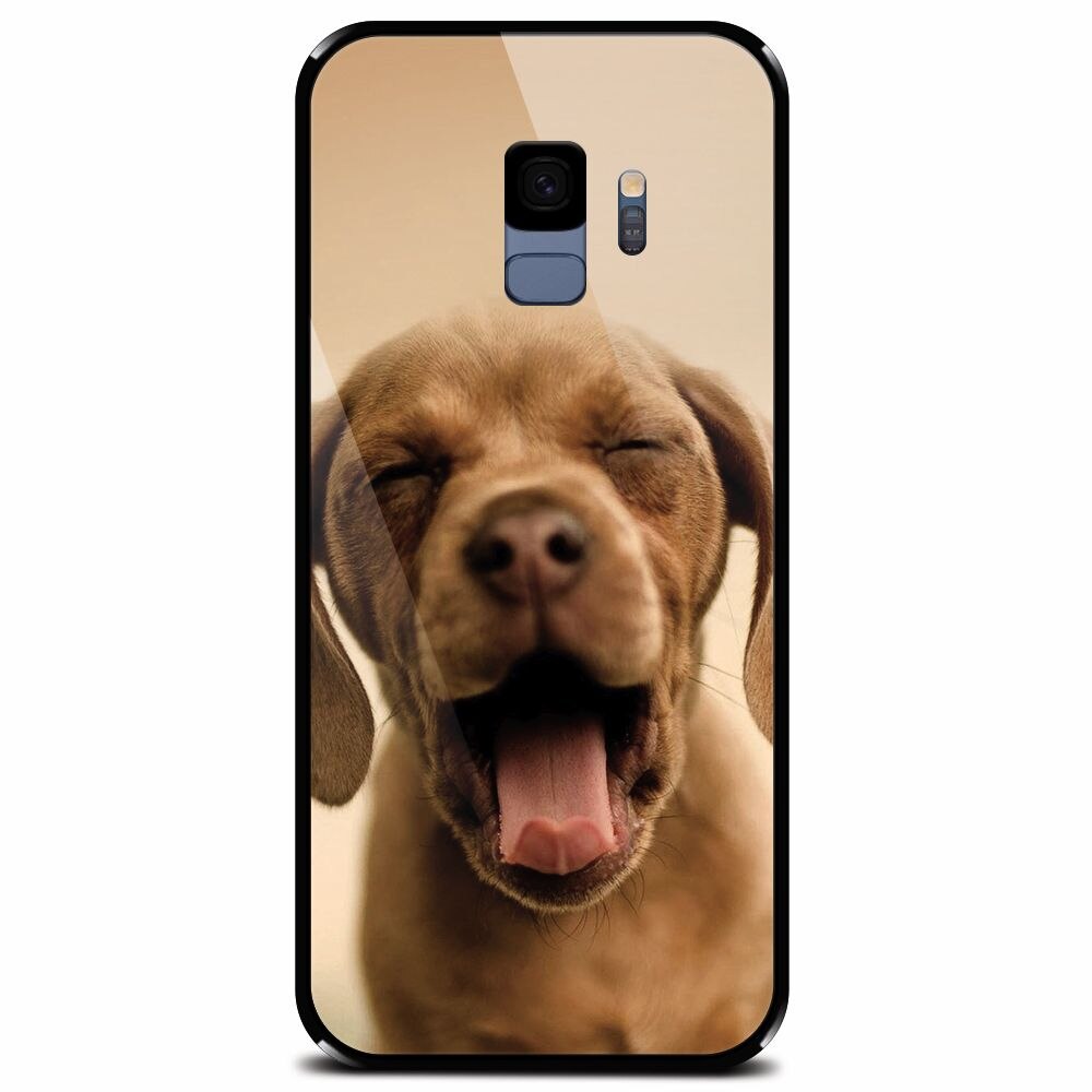 Husa din sticla securizata pentru Samsung Galaxy S9, Cute Yawning Puppy