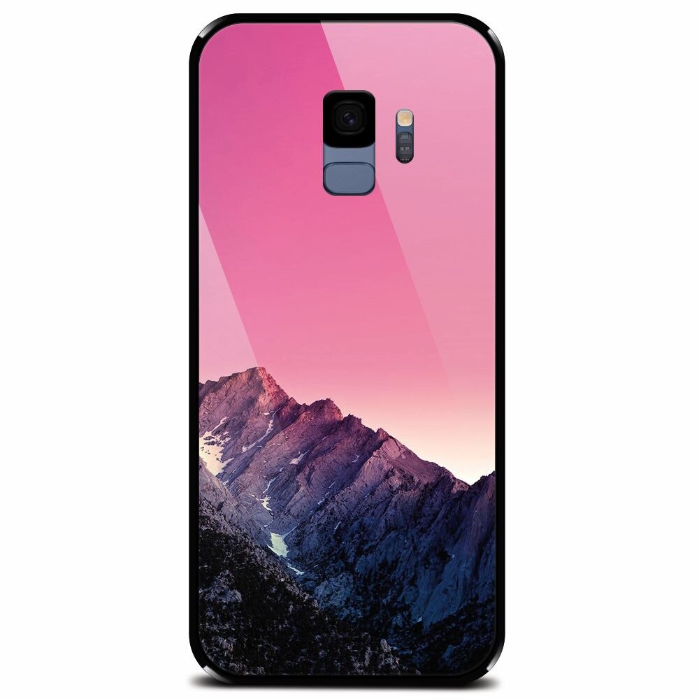 Husa din sticla securizata pentru Samsung Galaxy S9, Mountain Peak Pink Gradient Effect