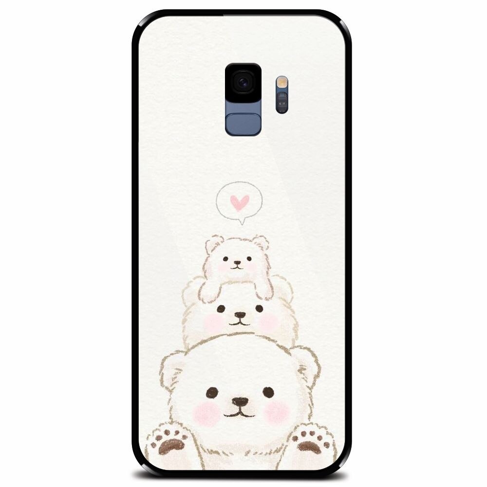 Husa din sticla securizata pentru Samsung Galaxy S9, Family Bear