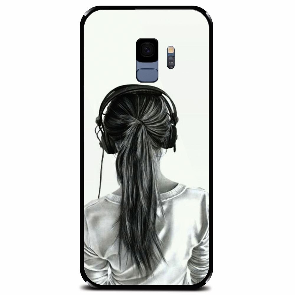 Husa din sticla securizata pentru Samsung Galaxy S9, Girl With Headphone