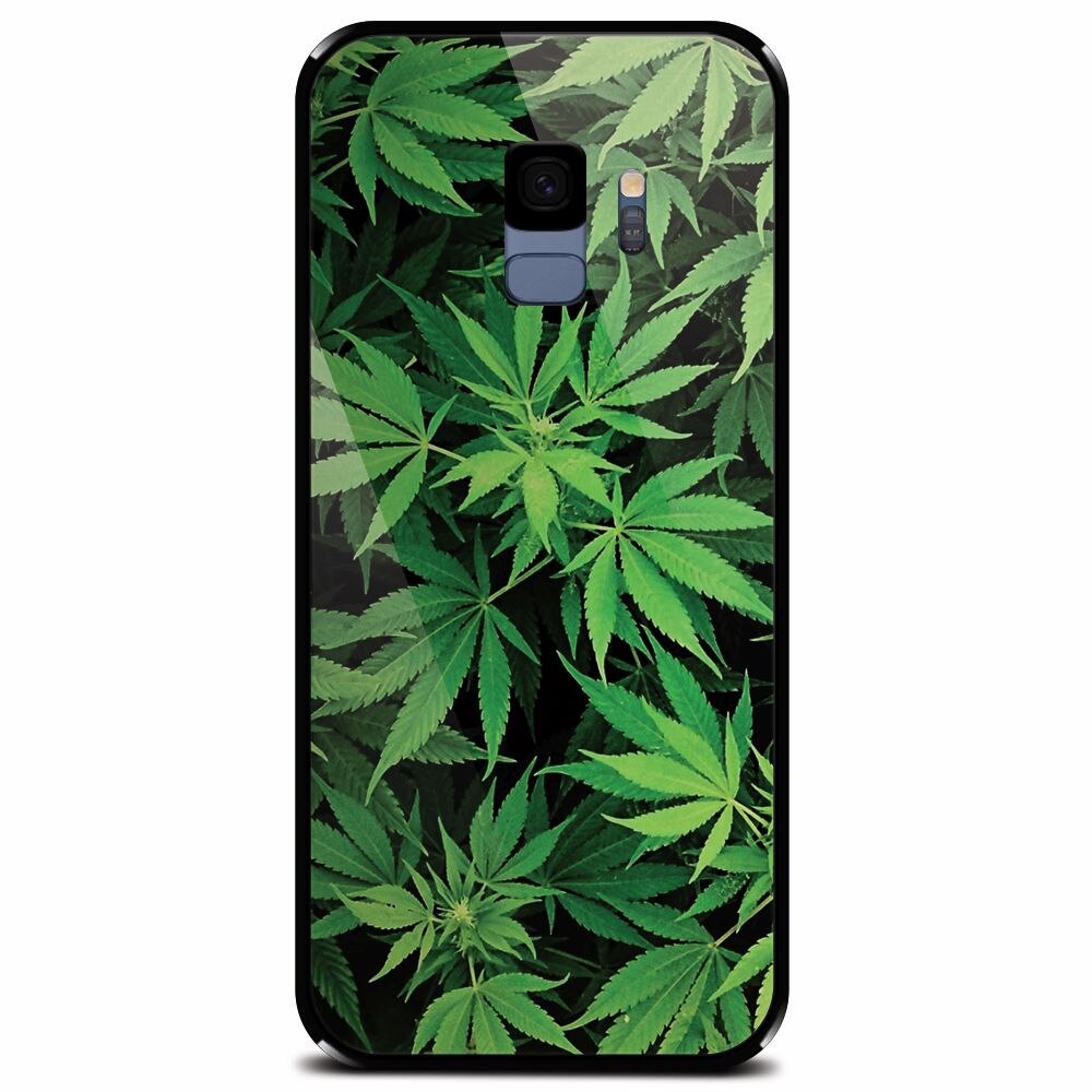 Husa din sticla securizata pentru Samsung Galaxy S9, Green Leaf Pattern