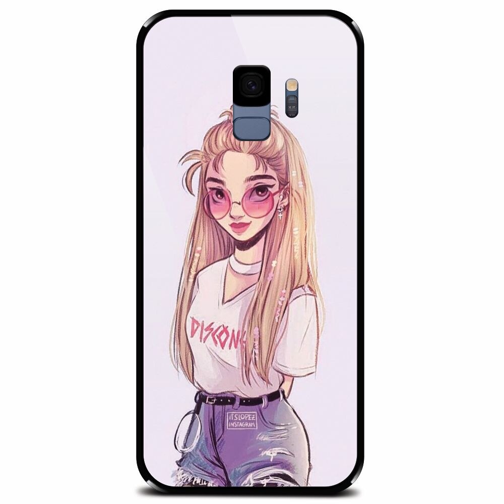 Husa din sticla securizata pentru Samsung Galaxy S9, Girl Look