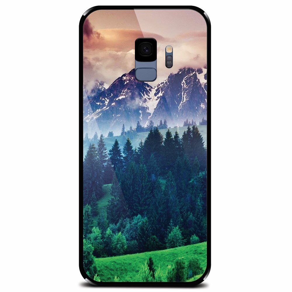 Husa din sticla securizata pentru Samsung Galaxy S9, Forest Hills Snowy Mountains And Sunset Clouds