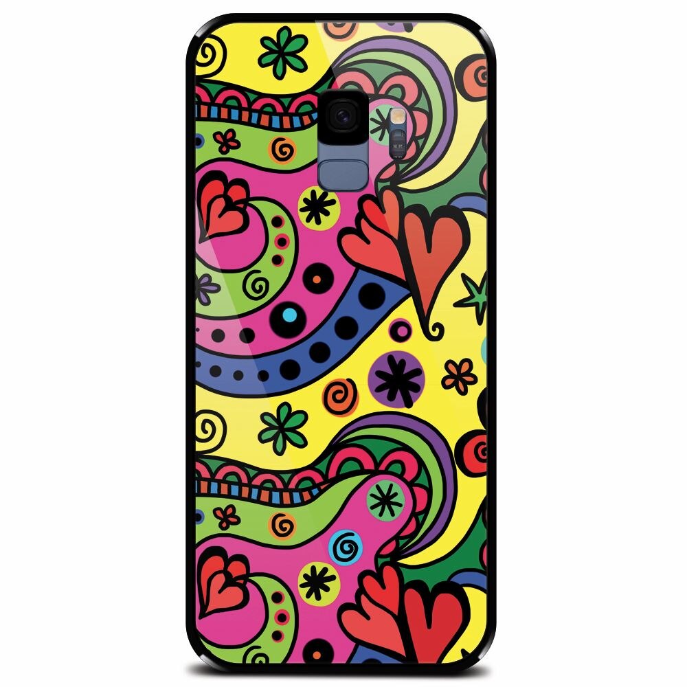 Husa din sticla securizata pentru Samsung Galaxy S9, Heart Color