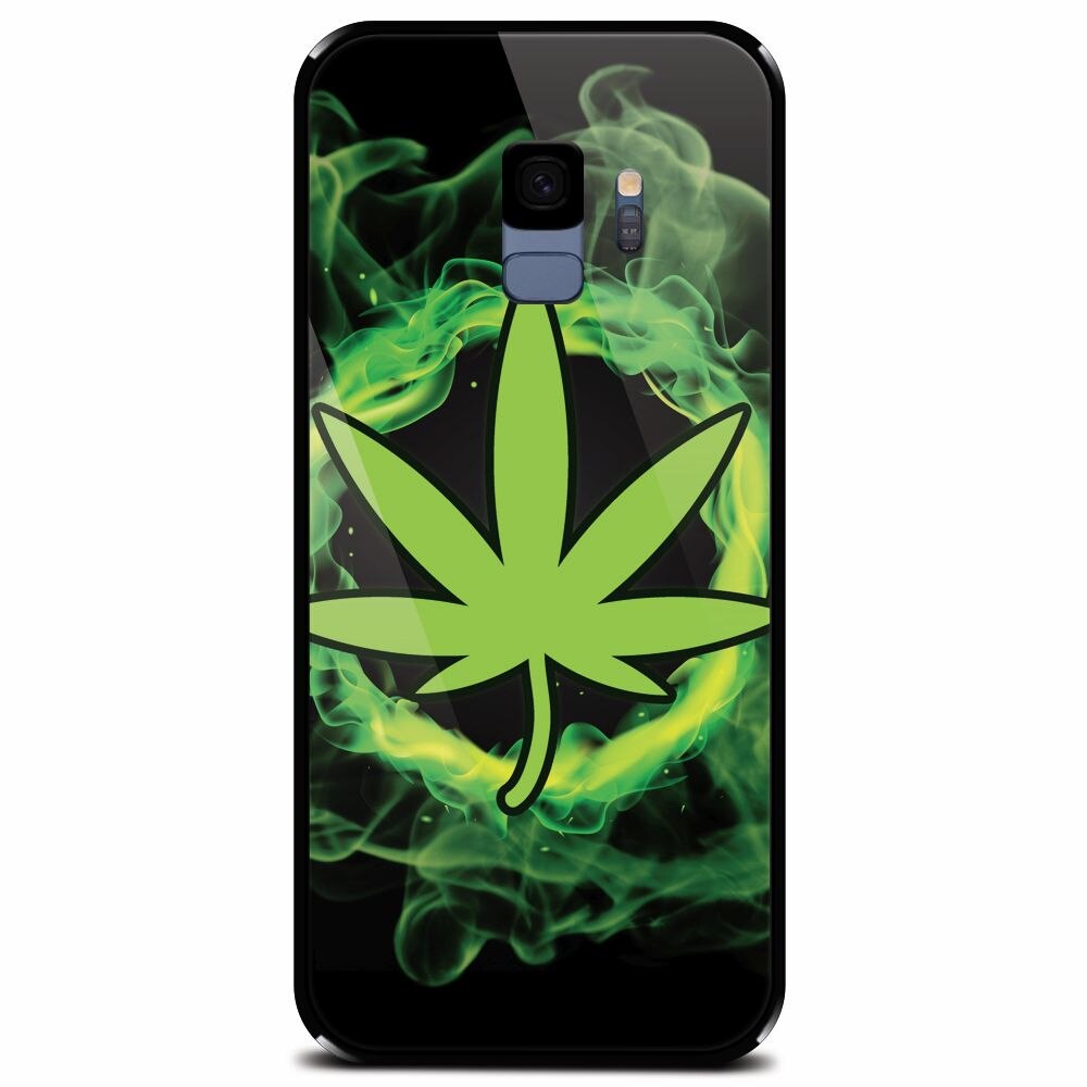 Husa din sticla securizata pentru Samsung Galaxy S9, GreenFlames
