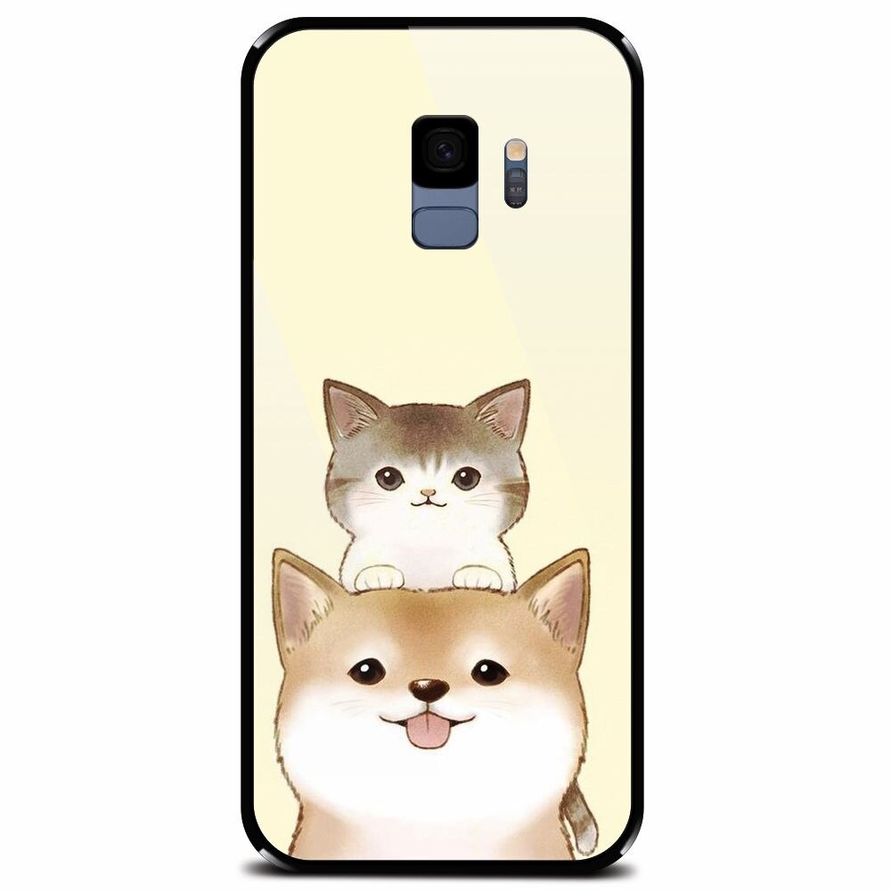 Husa din sticla securizata pentru Samsung Galaxy S9, Two Cat