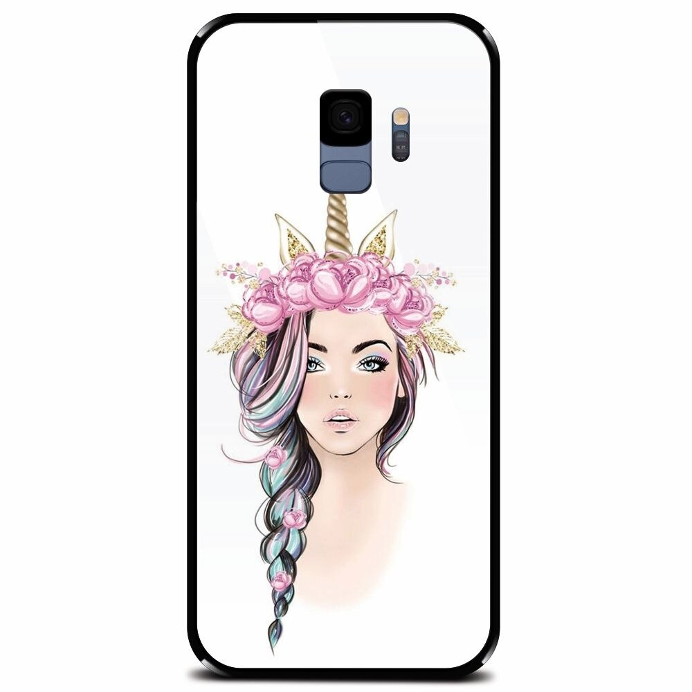 Husa din sticla securizata pentru Samsung Galaxy S9, Unicorn Girl