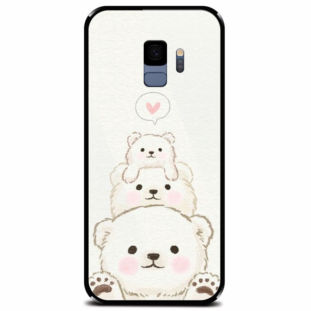 Husa din sticla securizata pentru Samsung Galaxy S9, Bear Family