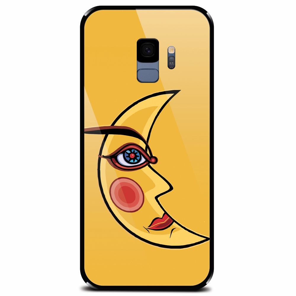 Husa din sticla securizata pentru Samsung Galaxy S9, Yellow Moon