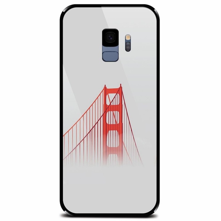Калъф от закалено стъкло за Samsung Galaxy S9, Red Bridge In Clouds