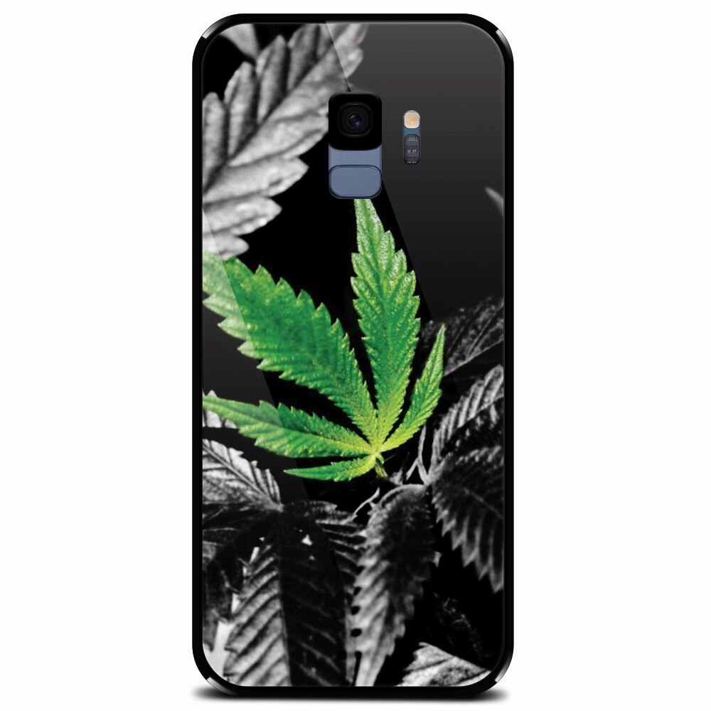 Husa din sticla securizata pentru Samsung Galaxy S9, Trippy Pot Leaf Green
