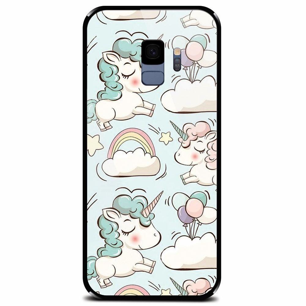 Husa din sticla securizata pentru Samsung Galaxy S9, Unicorns And Clouds