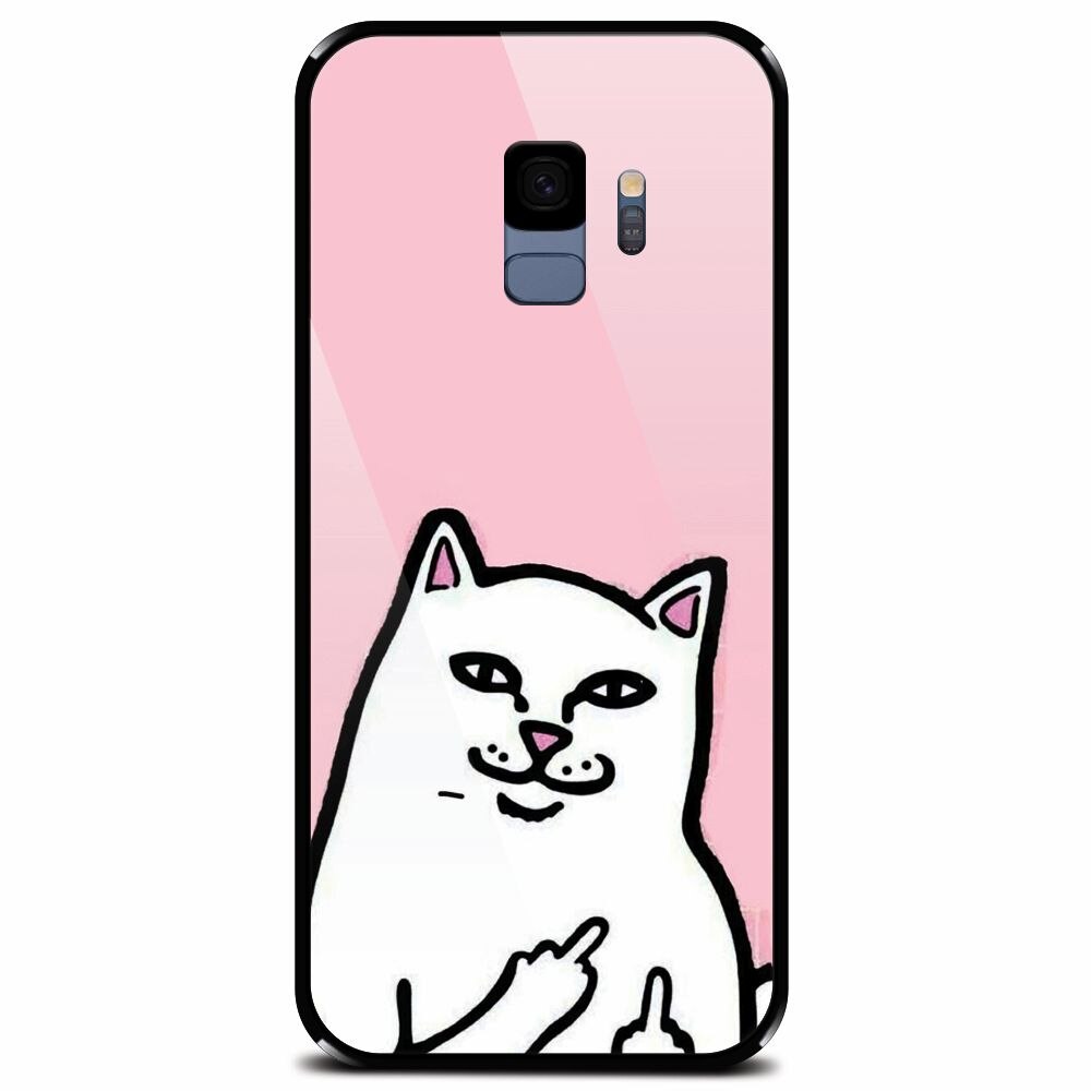 Husa din sticla securizata pentru Samsung Galaxy S9, White Cat