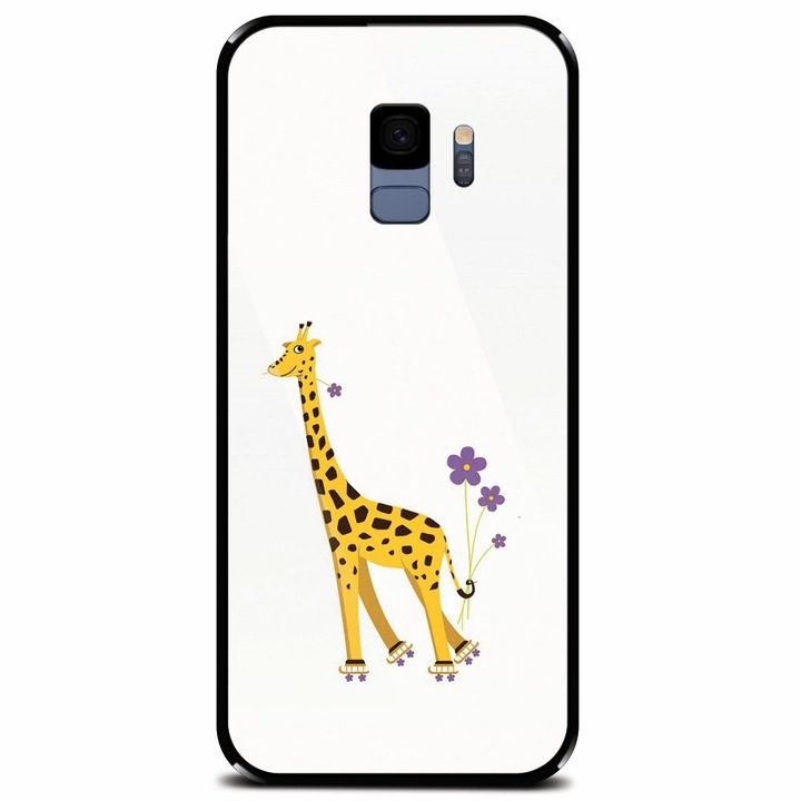 Калъф от закалено стъкло за Samsung Galaxy S9, илюстрация Жираф на ролери