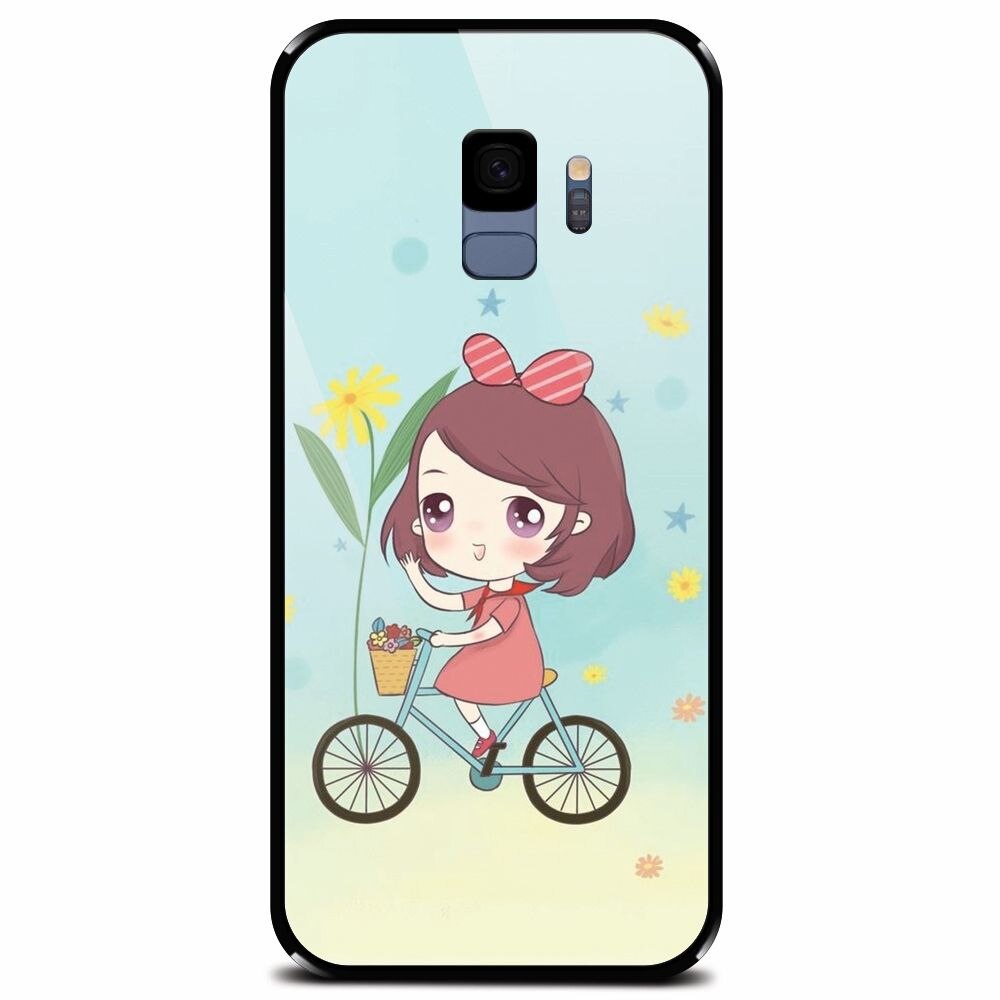 Husa din sticla securizata pentru Samsung Galaxy S9, Girl And Bike