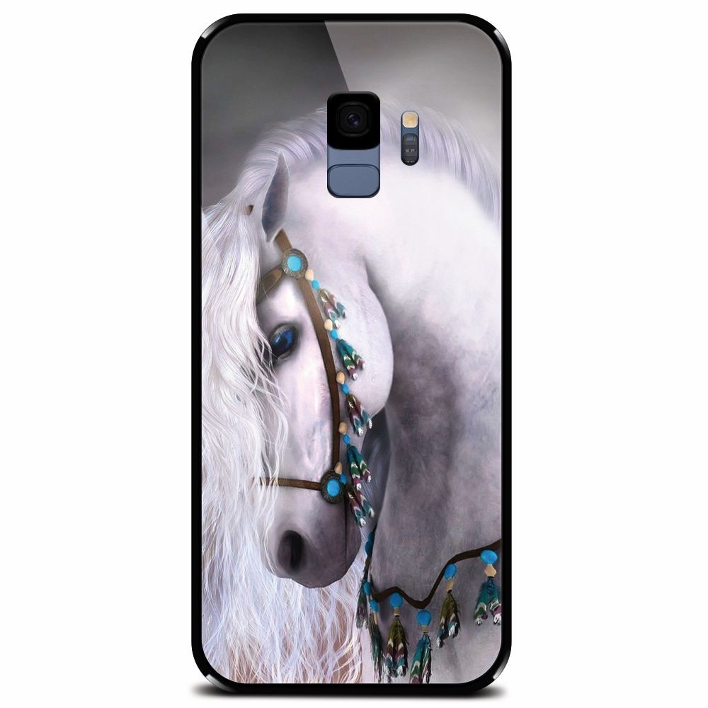 Husa din sticla securizata pentru Samsung Galaxy S9, White Horse