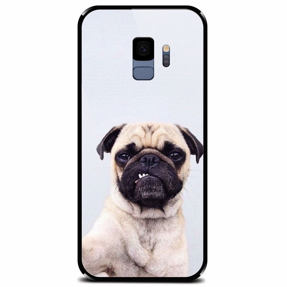 Husa din sticla securizata pentru Samsung Galaxy S9, Simple Pug Selfie
