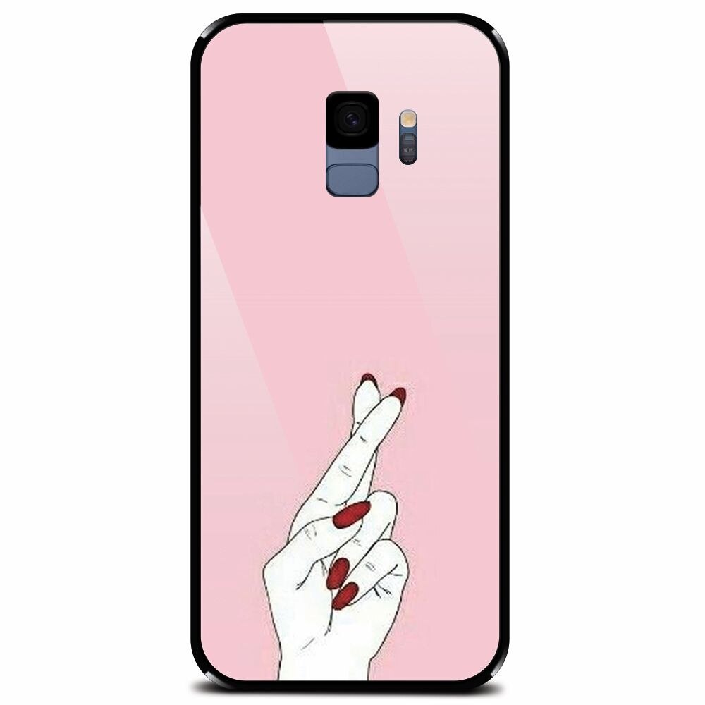 Husa din sticla securizata pentru Samsung Galaxy S9, Pink Finger Cross