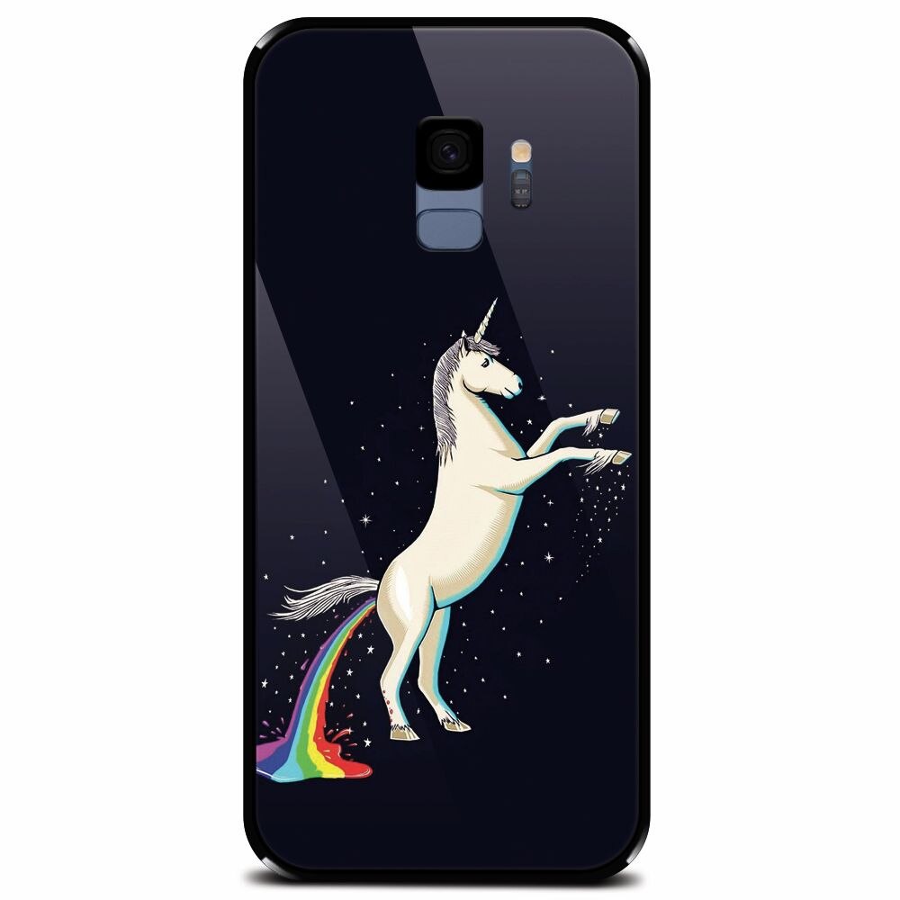 Husa din sticla securizata pentru Samsung Galaxy S9, Unicorn Shitting Rainbows