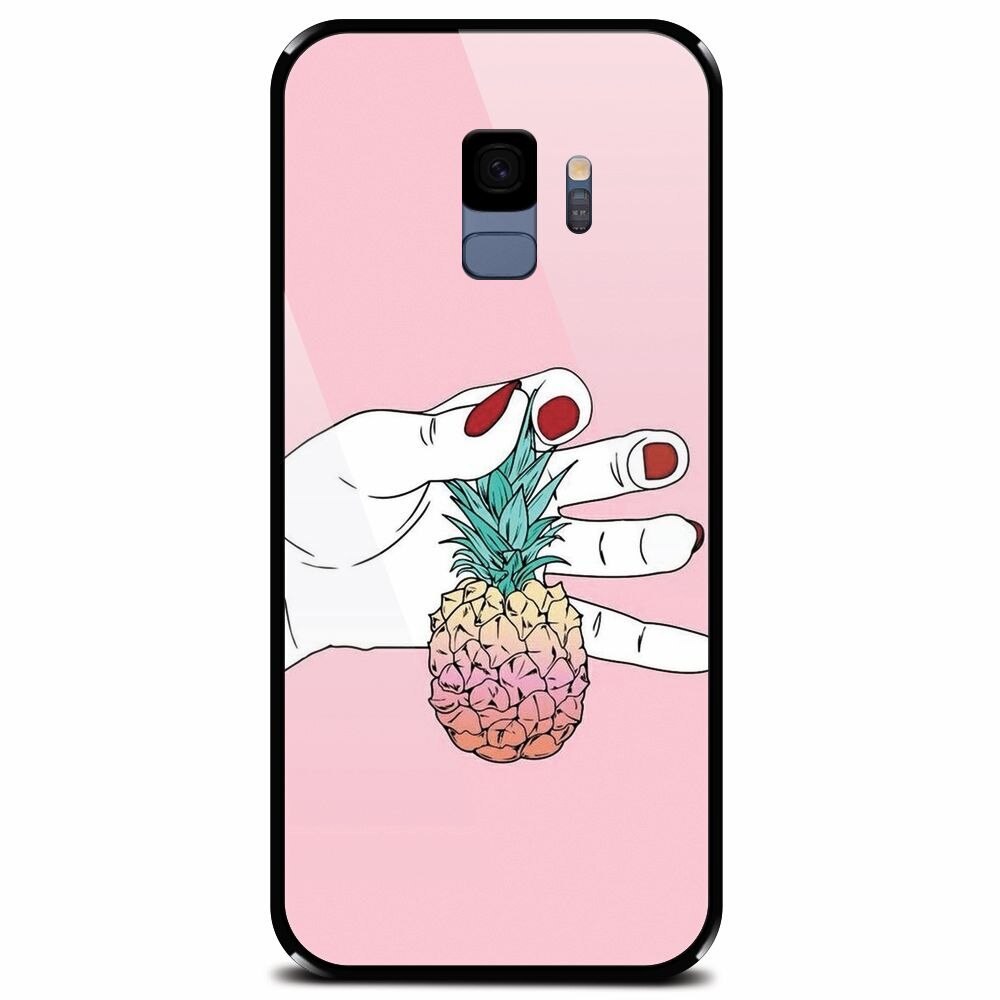 Husa din sticla securizata pentru Samsung Galaxy S9, Rainbow Pinepple