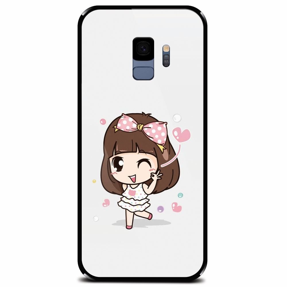 Husa din sticla securizata pentru Samsung Galaxy S9, Happy Girl
