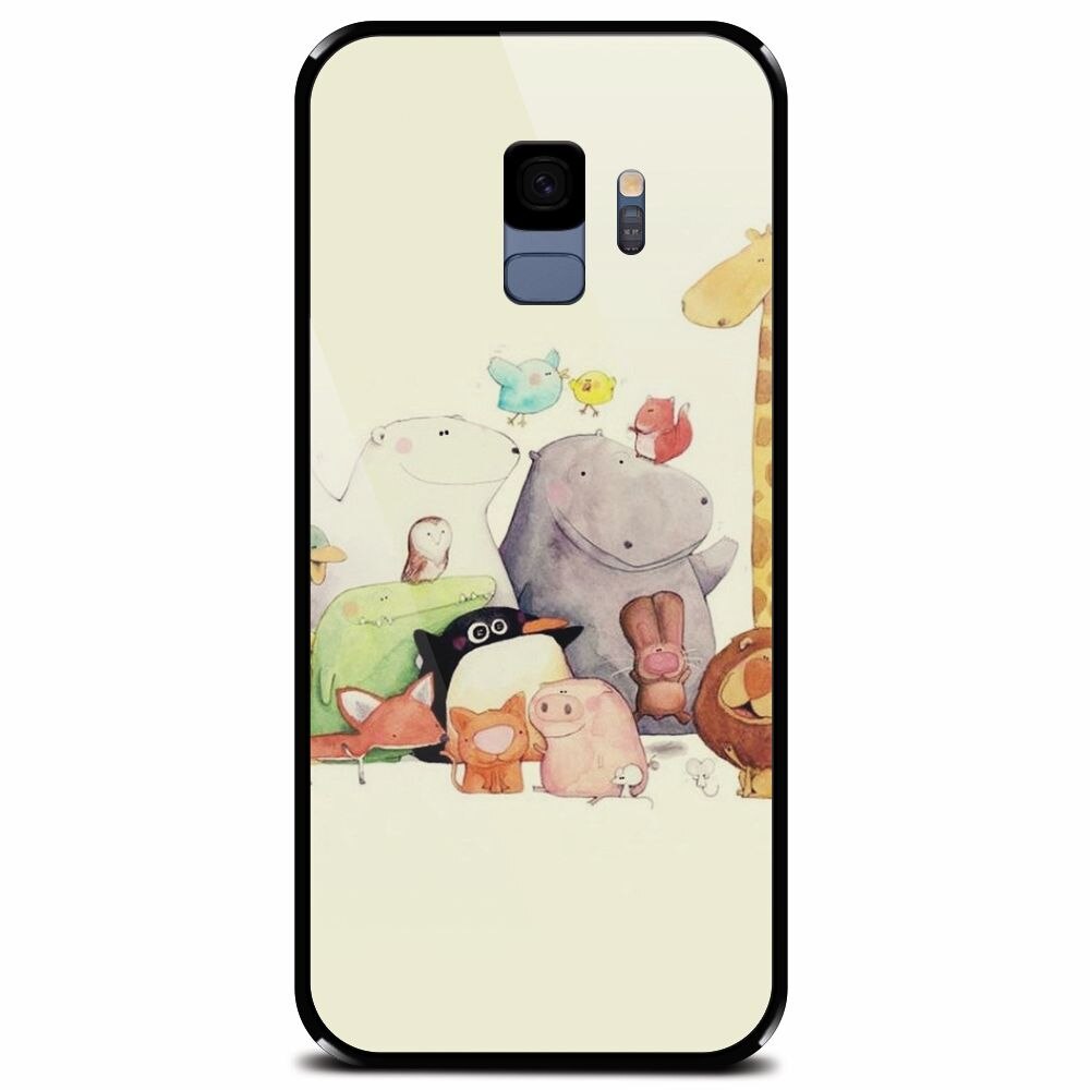 Husa din sticla securizata pentru Samsung Galaxy S9, Cute Cartoon Animals