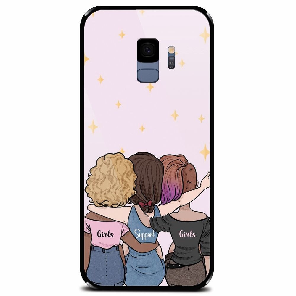 Husa din sticla securizata pentru Samsung Galaxy S9, Girls Support Girls