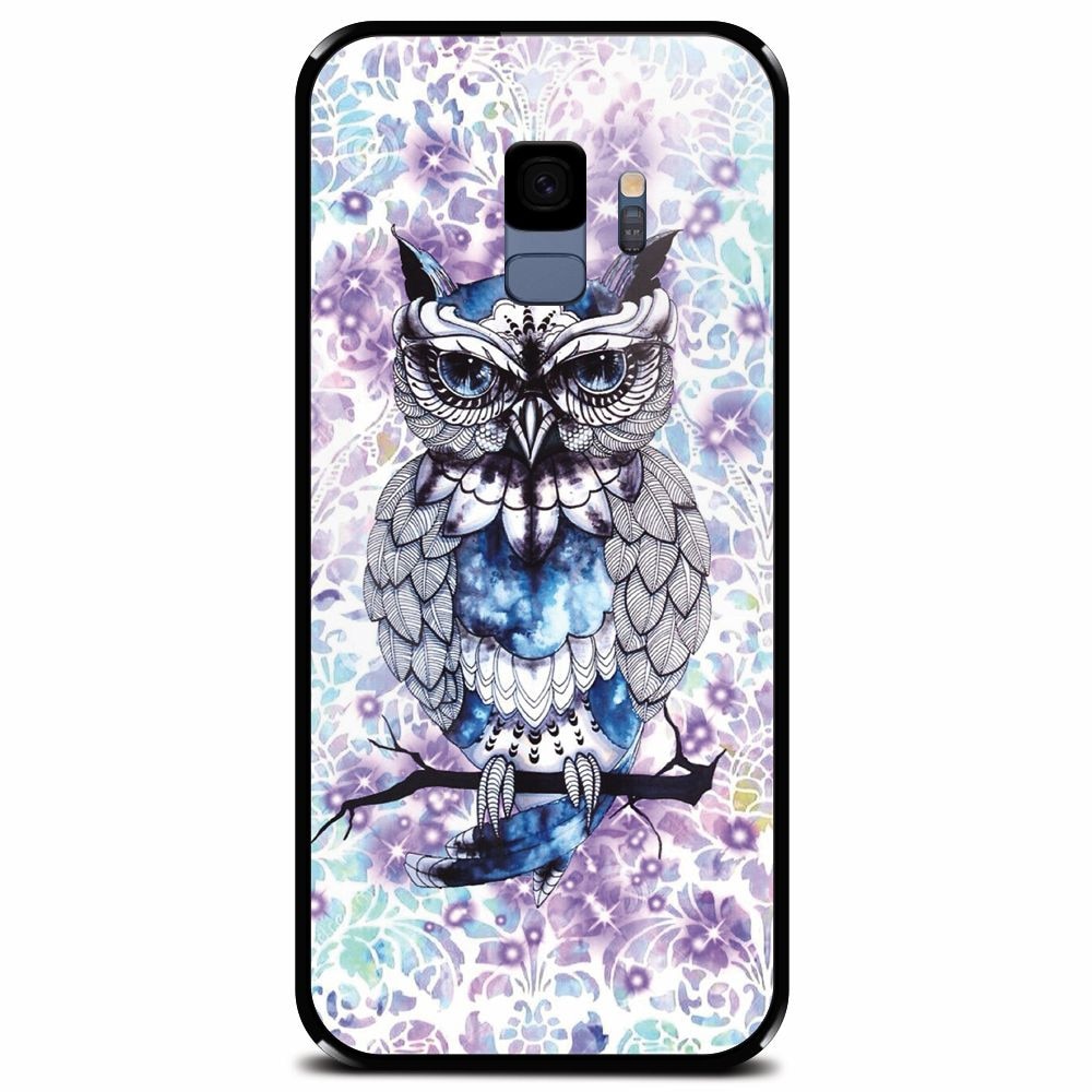 Husa din sticla securizata pentru Samsung Galaxy S9, Abstract Owl