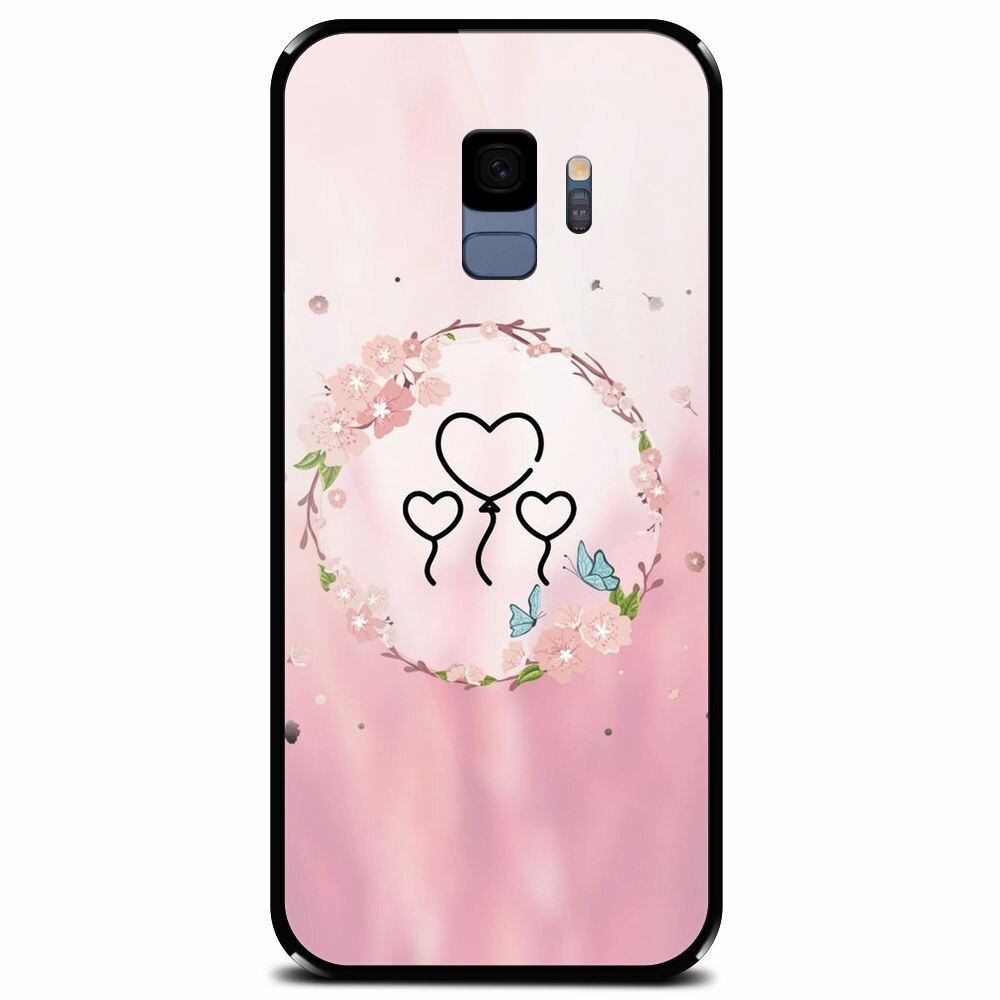 Husa din sticla securizata pentru Samsung Galaxy S9, Heart Baloons