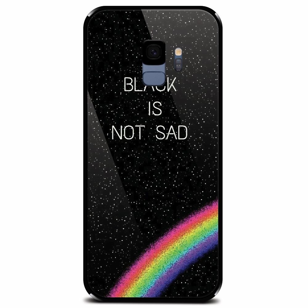 Husa din sticla securizata pentru Samsung Galaxy S9, Black Is Not Sad