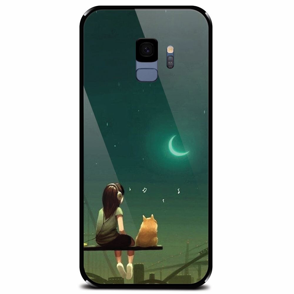Husa din sticla securizata pentru Samsung Galaxy S9, Cat And Girl