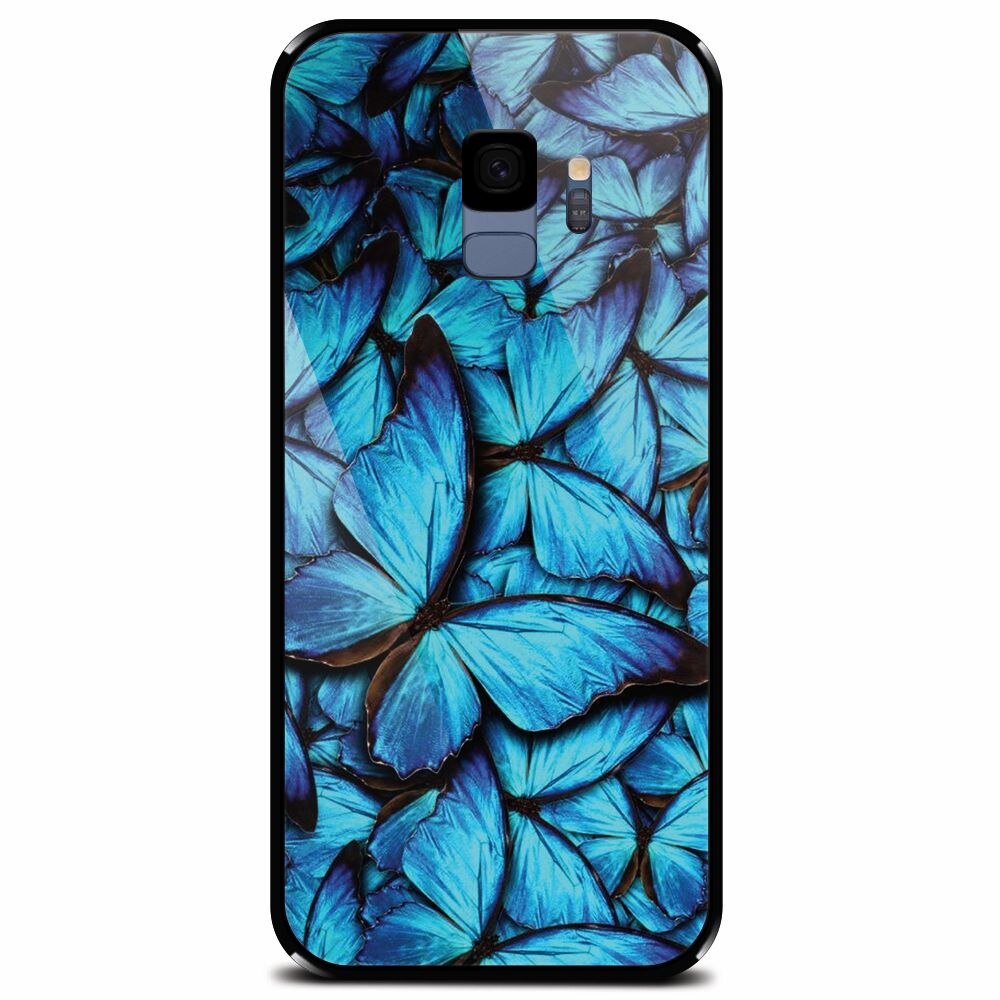 Husa din sticla securizata pentru Samsung Galaxy S9, Blue Butterfly 101