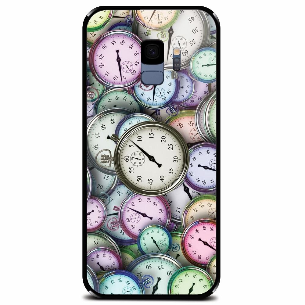 Husa din sticla securizata pentru Samsung Galaxy S9, Clocks