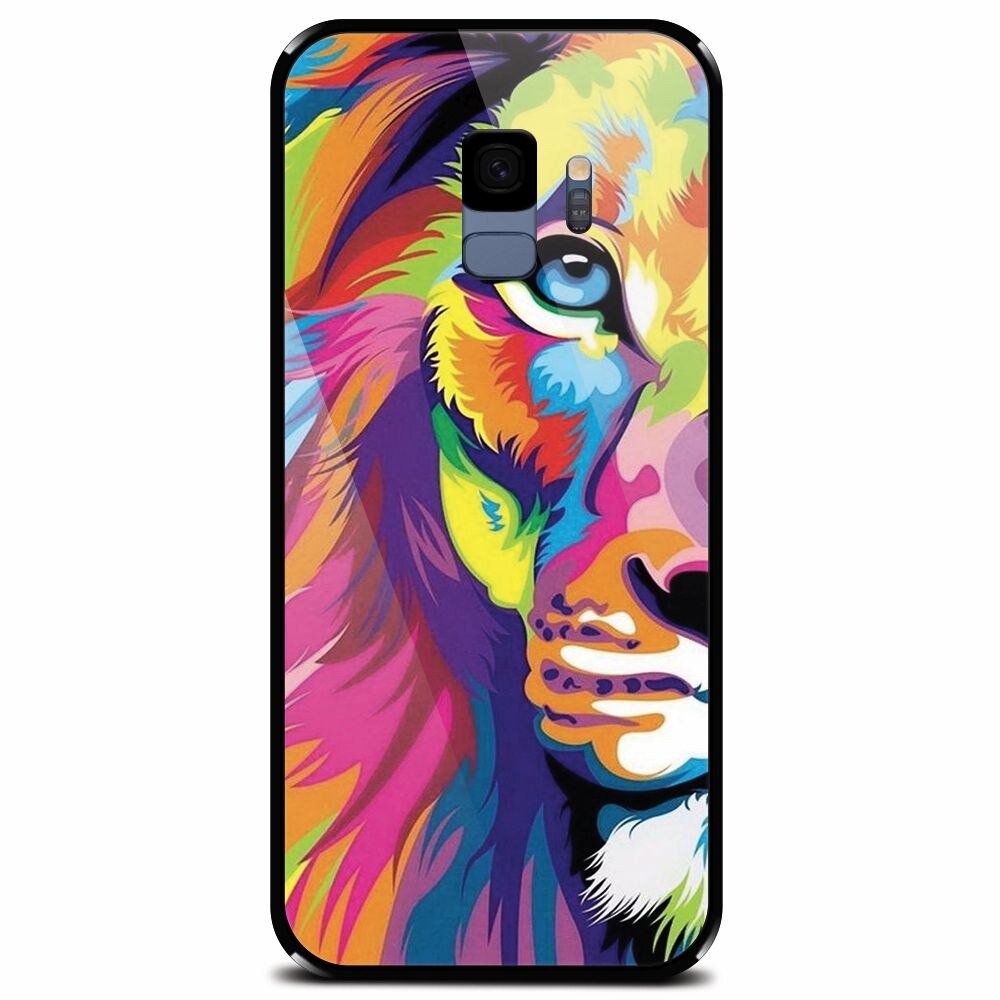 Husa din sticla securizata pentru Samsung Galaxy S9, Colorfull Lion 002