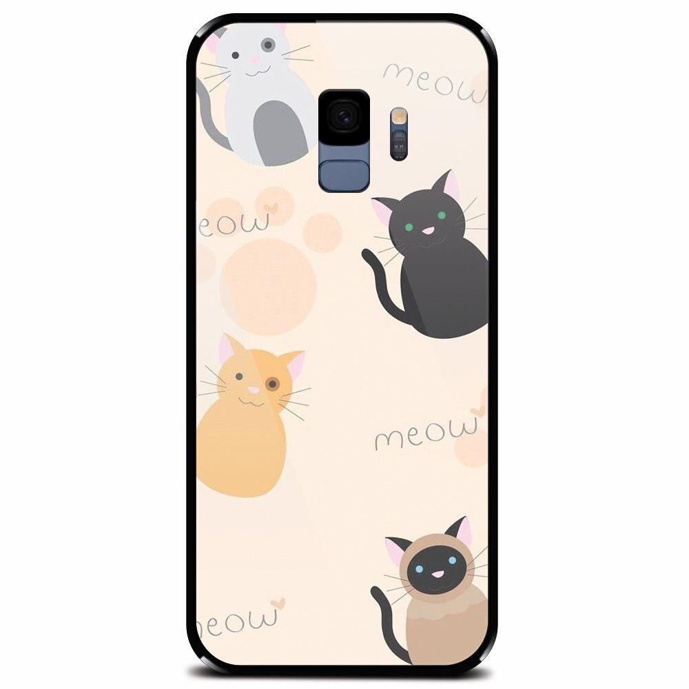 Husa din sticla securizata pentru Samsung Galaxy S9, Meow