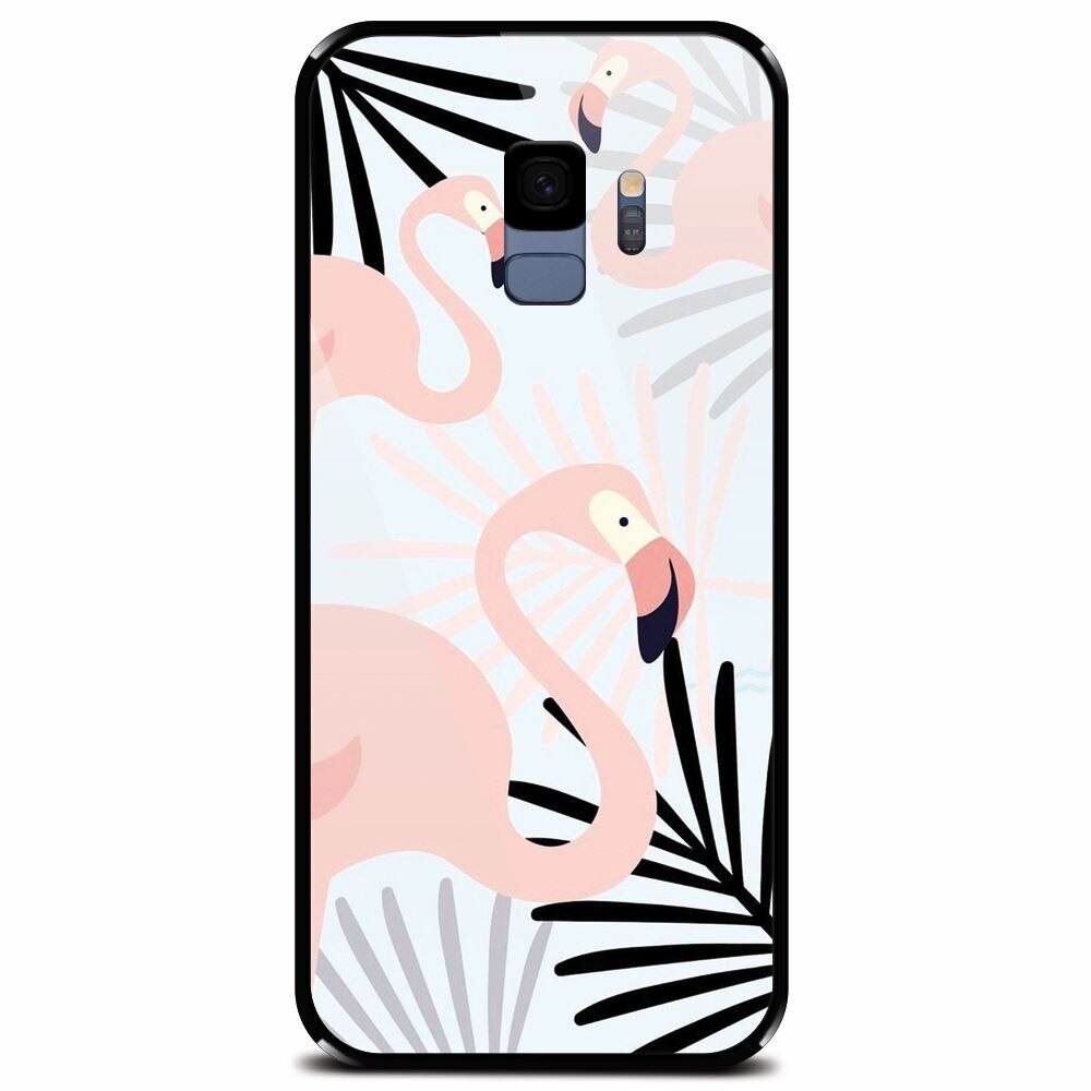 Husa din sticla securizata pentru Samsung Galaxy S9, Flamingo
