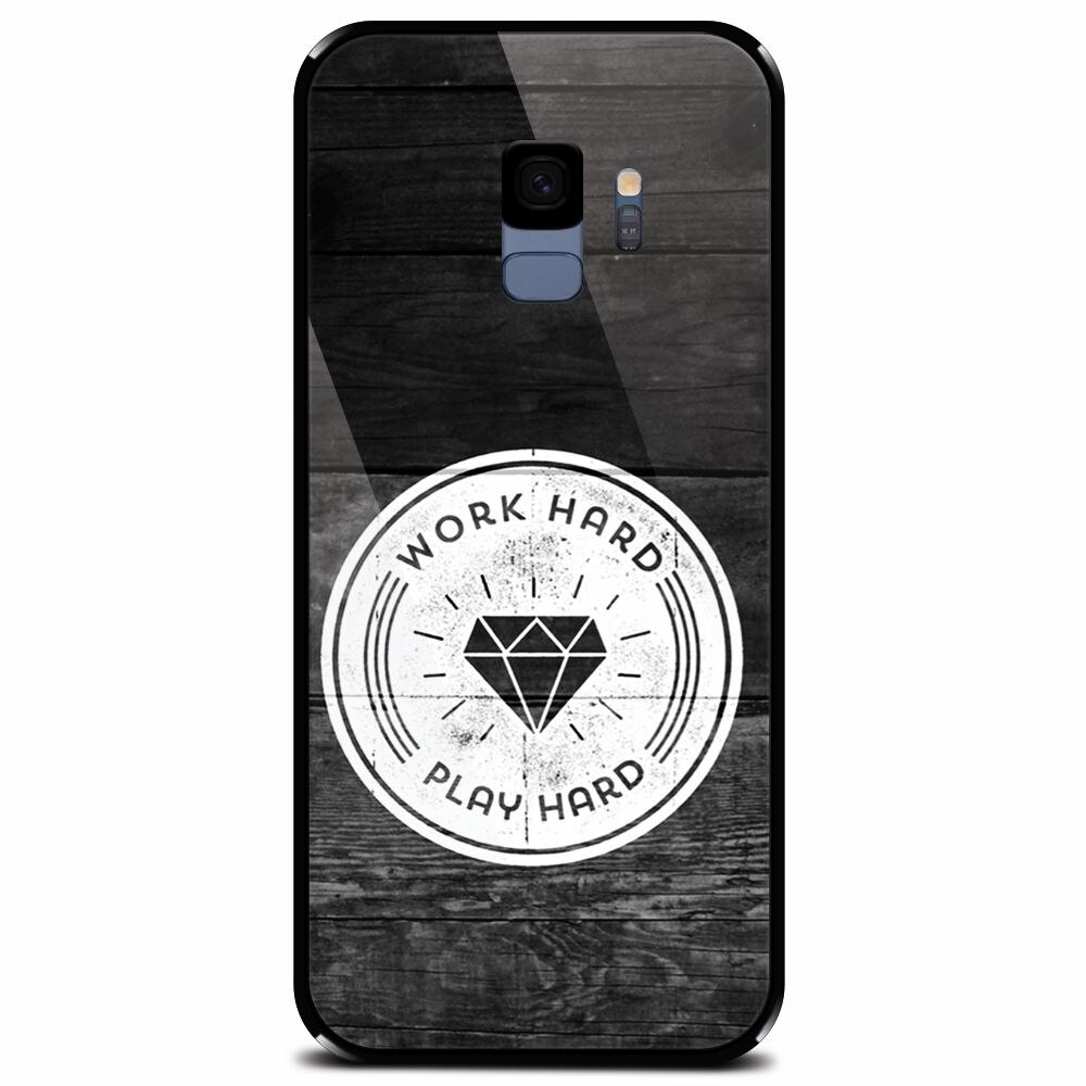 Husa din sticla securizata pentru Samsung Galaxy S9, Work Hard Play Hard